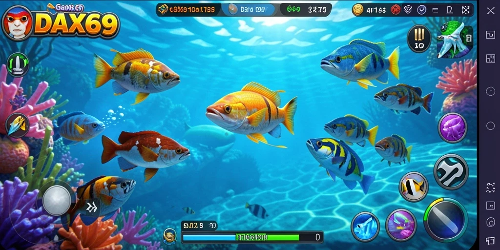 Tampak layar gameplay DAX69 dengan aksi menembak ikan yang mendebarkan.