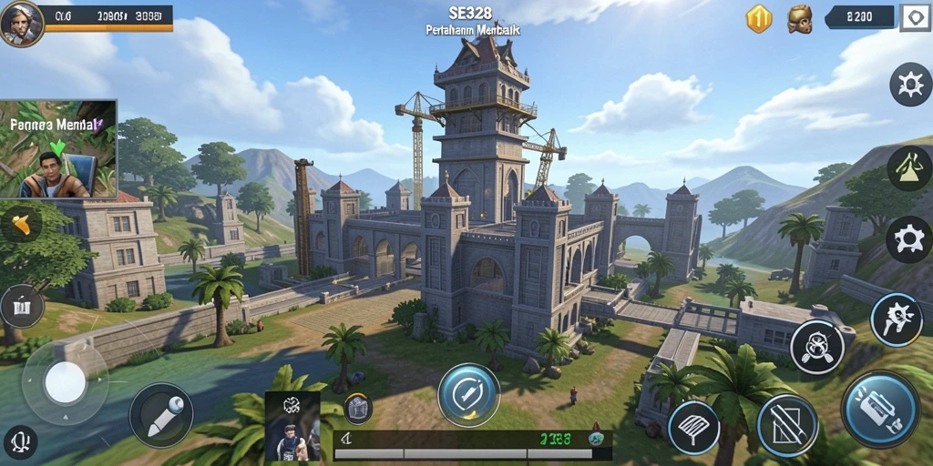 Screenshot utama SE328 menampilkan gameplay menara pertahanan yang intens.