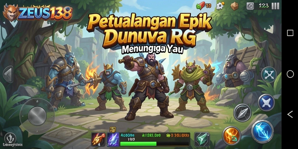 Screenshot utama ZEUS138 menampilkan pertempuran seru di dunia fantasi.